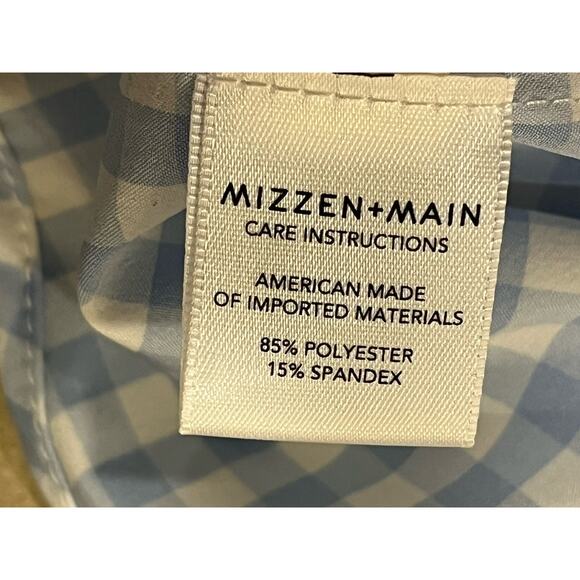Mizzen+Main Leeward Mens L Shirt Blue Gingham Stretch Wrinkle Free TRIM FIT EUC - Picture 4 of 5